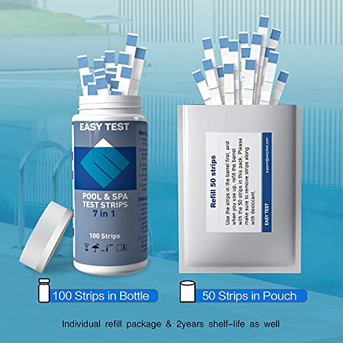 EASYTEST 6-Way Pool Test Strips, 150 Strips Water Chemical Testing for Hot tub and Spa, Accurate Test Bromine, Total Alkalinity, pH, Free Chlorine, Cyanuric Acid, and Total Chlorine
