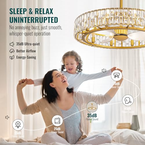 Image of Siljoy Gold Fandelier Ceiling Fan with Light, 31.5'' Modern Crystal Chandelier Ceiling Fans with Lights Remote Control, Large Mid Century Dimmable Fandelier 6 Speeds for Living Room Bedroom Nursery