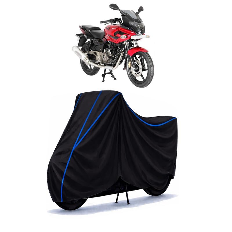 Image of Bajaj Pulsar 350 NS Bike Cover Water Resistant Universal Motorcycle Rain | Heavy Duty UV Protection, Dust, Scratch Indoor Outdoor All Weather with Black Blue Piping Elastic