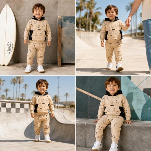 Image of Volcom Infant Toddler Baby Boys Joggers Set - 2 Piece Fleece Pullover Hoodie and Jogger Pants Activewear Set (Sizes: 12M-7)