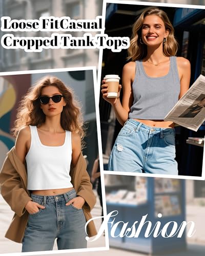 Huukeay 3 Pack Women's Cotton Crop Tops Sleeveless Scoop Neck Loose Fit Tank Tops Cropped Workout Tanks Summer Basic Shirts2