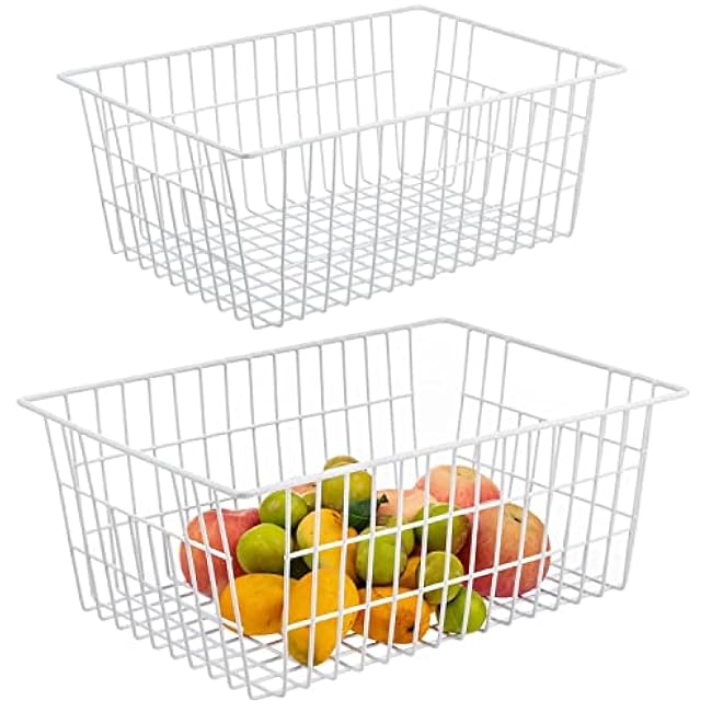 15.2 Metal Wire Baskets for Organizing 6 Pack, Household Pantry Storage Freezer Organizer Bins with Handles, Freezer Baskets for Upright Freezer, Refrigerators, Kitchen Cabinets, White