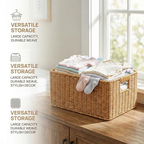 Panier de rangement tressé SOIMISS grande capacité pour bureau et maison style rotin