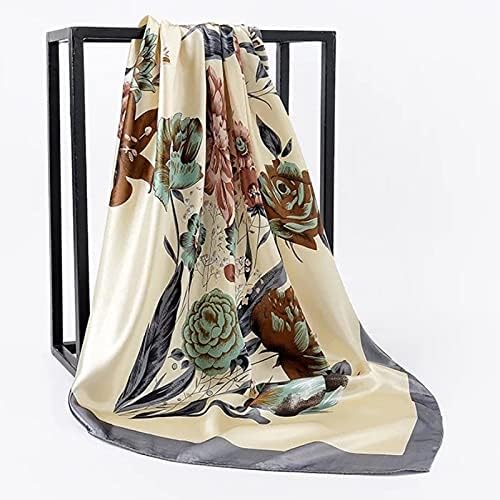 Shawl Large Hijab Scarves for Women Fashion Print Silk Satin Scarf Female Square Shawls Head Scarfs for Ladies Scarf (57 90X90cm)