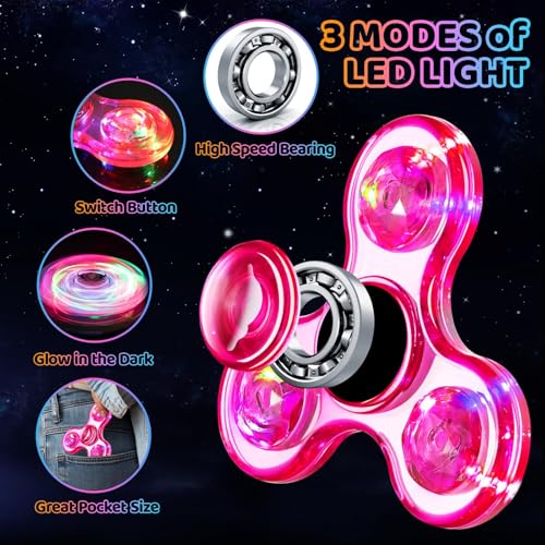Image of Fidget Spinner 2 Pack, Light up Sensory Fidget Toys Adults Kids 4-8-12 with Autism ADHD, Kids Travel Toys Anxiety Stress Relief Teen Boy Gifts, Classroom Prizes Glow Birthday Party Graduation Gifts