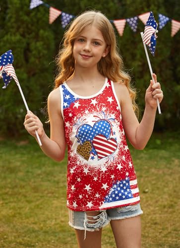 Image of 4th of July Girls Flag Tank Top Back Bow Sleeveless Patriotic Holidays T-Shirt 4-14 Years