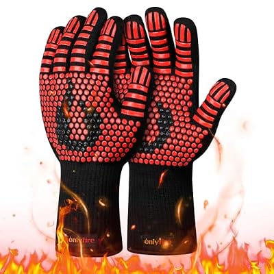 Onlyfire BBQ Gloves 1472°F Heat Resistant Grill Gloves Fireproof Oven Gloves for Cooking, Grilling, Barbecue, Smoker, Baking, Frying, Red