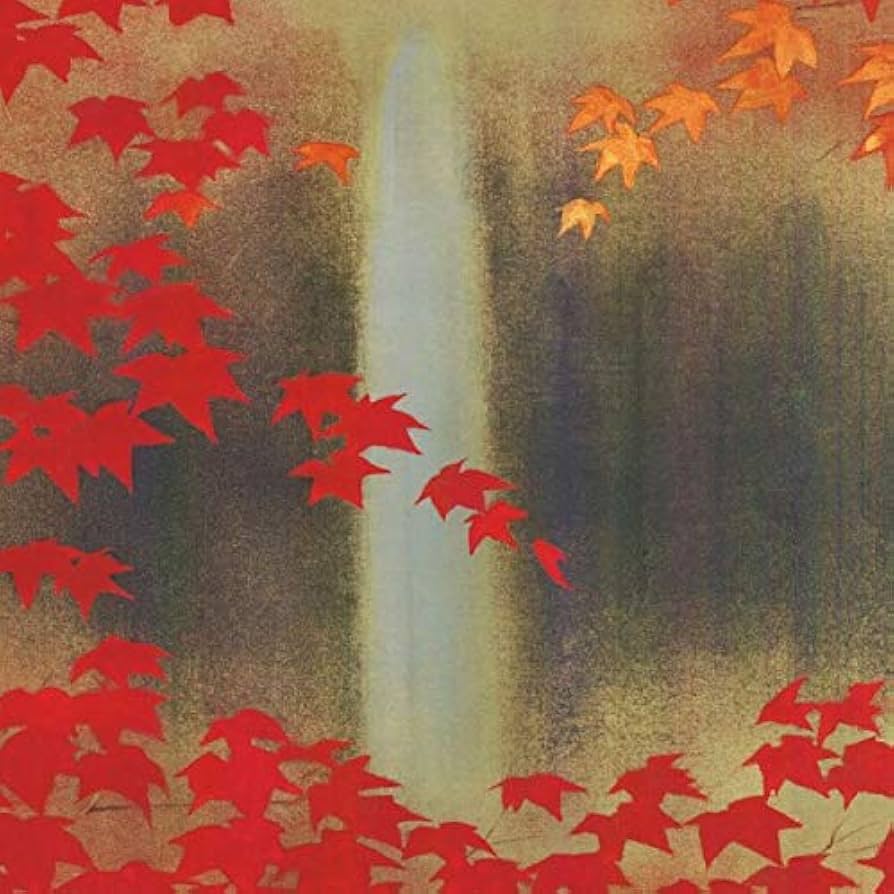 Amazon.co.jp: 川端龍子『滝に紅葉』高精彩工芸画+手彩 風景画