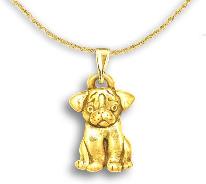 14k Gold Pug Puppy Pendant - Handcrafted Small Dog Jewelry