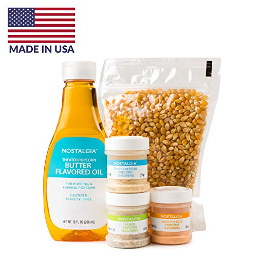 Nostalgia KPK400 Hot Air & Kettle Kit, 3 Seasonings, Oil, Popcorn Kernels, Pack