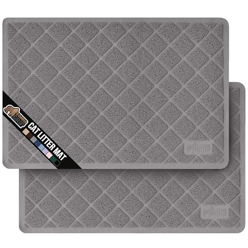 GORILLA GRIP Cat Litter Box Mat, 35x23 2 Pack, Water Resistant Kitty Litter Trapping Mat, Textured Backing, Easy to Clean, Less Waste and Clean Floors, Kitten Supplies for Indoor Cats, Soft Pad, Gray
