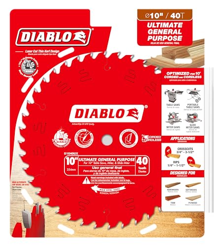Image of Diablo Wood Demon Ultimate General Purpose Saw Blade - 10 inch Diameter, 40 Hi-ATB Teeth, 5 /8 inch Arbor, 0.095 inch Kerf, 18 Hook Angle, 0.071 inch Plate, 7000 Max RPM - D1040UX