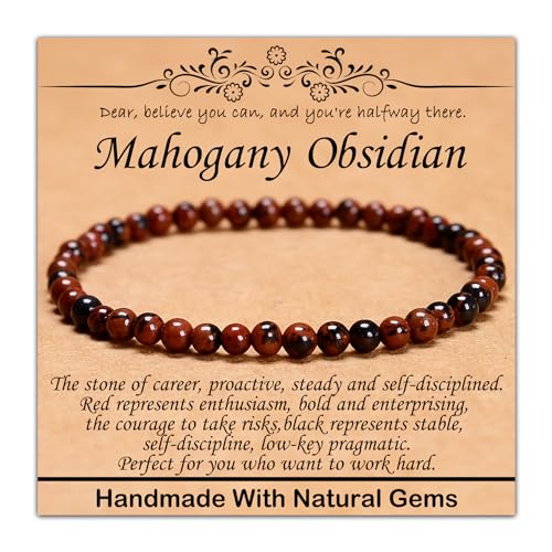 CHCCOYE 4mm Natural Healing Gemstone Bracelet Handmade Yoga Stretch Elastic Bracelet Stress Relief Crystal Jewelry for Men and Women (4mm,Mahogany Obsidian)