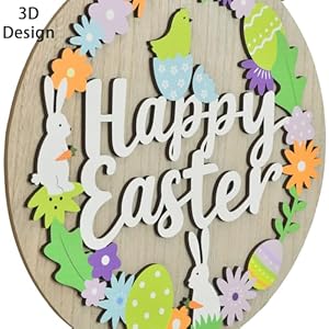 Happy Easter Door Sign - 11.8" Wooden Bunny Hanging Sign, Egg Rabbit Wreath, Spring Wall Home Farmhouse Decor (Multicolor) Happy Easter Door Sign 118 Wooden Bunny Hanging Sign Egg Rabbit Wreath Spring Wall Home Farmhouse Decor Multicolor