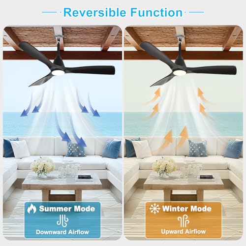 Image of Depuley Outdoor Ceiling Fan with Lights: 42 inch Black Gazebo Fans Outdoor Hanging with Remote APP Control - Plug in Waterproof Fans with Light for Patio Porch Reversible Black Blades 3CCT 6 Speeds Timer
