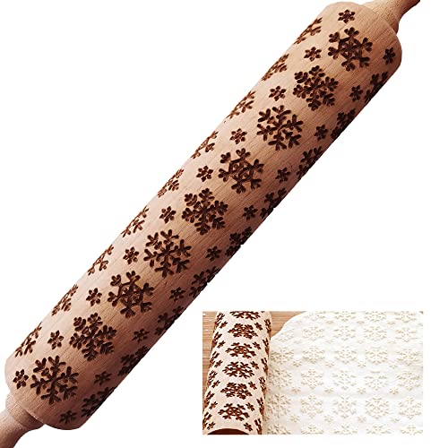 Cosybeau Embossed Rolling Pins For Baking, 17 Inch Large Wooden Christmas Rolling Pin With Designs Pattern, Best Gift For Wedding, Holiday, Mother, Friends (Snowflower) #TOP8