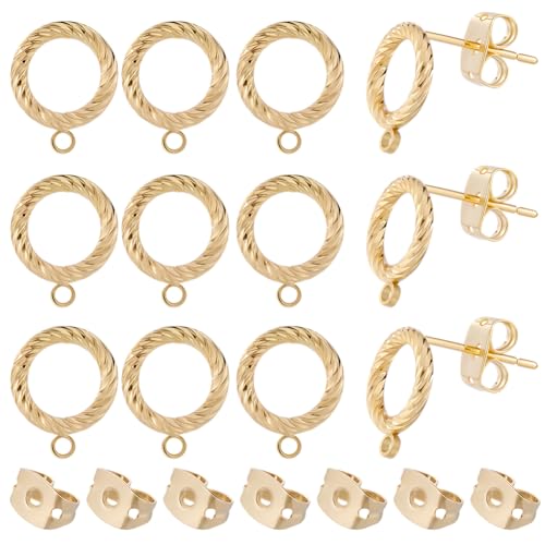 Beebeecraft 1 boîte de 20 Clous d'oreilles avec Boucle Plaqués Or 18 carats 316 Anneaux Torsadés en Acier Inoxydable Chirurgical pour la Fabrication de Bijoux et de Bricolage.