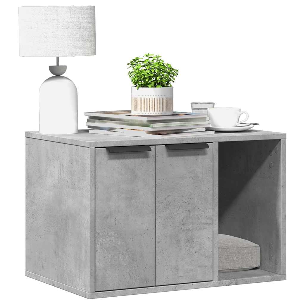 Katzenklo Betongrau Holzwerkstoff 60x40x40 cm Katzenmöbel mit Zwei Eingängen, vielseitig als Katzenhaus, Beistelltisch und Aufbewahrung für Wohnung, Balkon, Zimmer, Rückzug und Ruhe