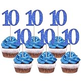 Rsstarxi 36 Pack Number 10 Cupcake Toppers Glitter Cheers to 10 Years Birthday Cupcake Picks Decoration for Happy 10th Birthday Wedding Anniversary Party Cake Decorations Blue