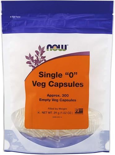 NOW Suplementos, cápsulas vegetarianas vacías, individuales "0", rellenas por peso, proyecto verificado sin OMG, 300 cápsulas vegetales