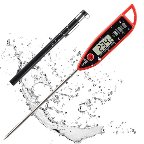 Digital Kitchen Thermometer for Water, 12.7cm Meat Thermometer Probe with Large LCD Screen Tip Cover Waterproof High Accuracy Instant Read Food Thermometer for Cooking BBQ Sugar Jam Milk Water Liquid