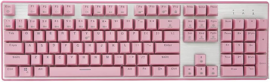 Hexgears K706 Professional Mechanical Keyboard with MX Blue Switch, 104 Keys Mechanical Gaming Keyboard USB Wired with Metal Panel, White Backlit for PC, MAC, Laptop Typists, Pink