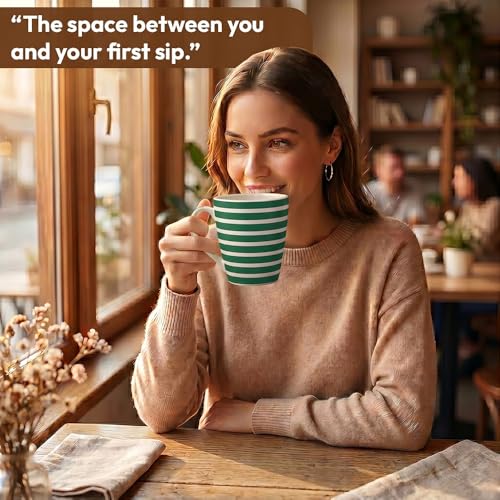 Image of UPC Milk Mug Set of 2 | Classic Emerald Green & White Bold Horizontal Stripe | Coffee Tea Ceramic Mug for Home Office & Gifting