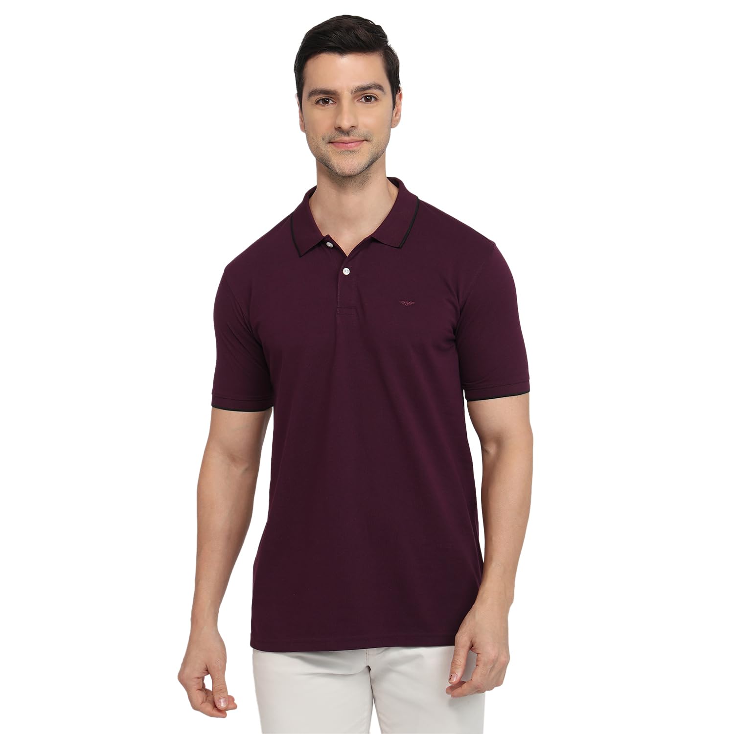 park avenue Men Slim Fit Solid Pattern Cotton Polyester Blend Half Sleeve Polo Neck Casual T-Shirt-picture-34