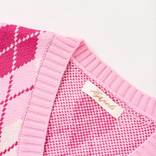 Image of Women's Sweater Vest,Y2K Sleeveless Pattern Preppy Style Knitted Crop Tank Top for Girl