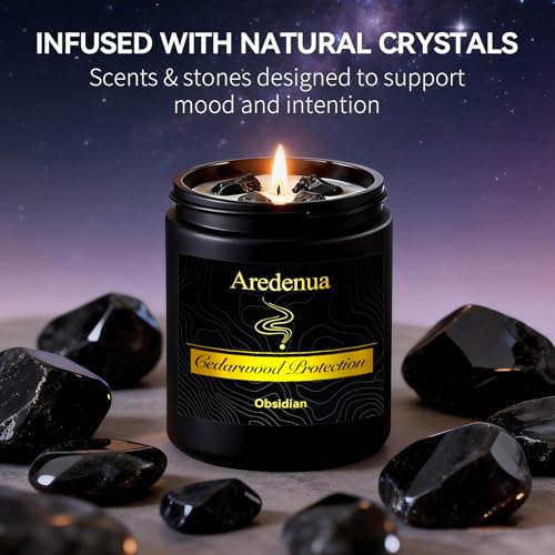 Image of Cedar Candle | Scented Candle Gifts for Women Men, Aromatherapy Candles with Crystals - 7oz Soy Candles for Home Scented - Birthday Gifts for Mom, Sister, Friends, Meditation, Yoga, Relaxation