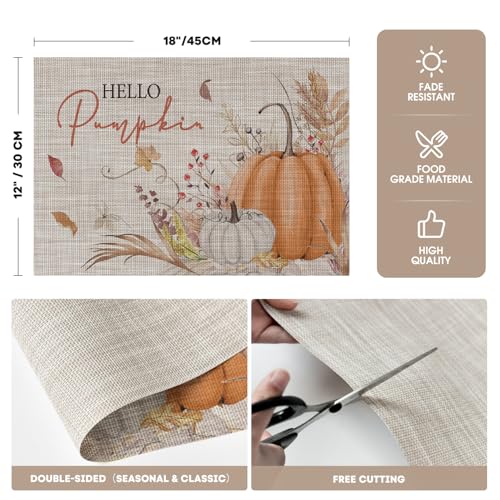 Artoid Mode Orange Hello Pumpkin Leaves Fall Vinyl Placemats Set of 4, Washable Woven Non-Slip Plastic Table Mats for Thanksgiving Holiday Party Kitchen Dining Decor by Artoid Mode - Used condition - Image 6