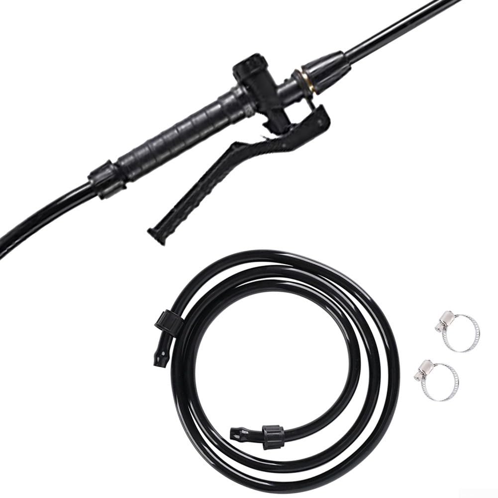 Gartensprüher-Ersatzschlauch, 120 cm, PVC-Hochdruckrohr für elektrische Sprühgeräte, inklusive Befestigungsmuttern und Klemmen, Schwarz