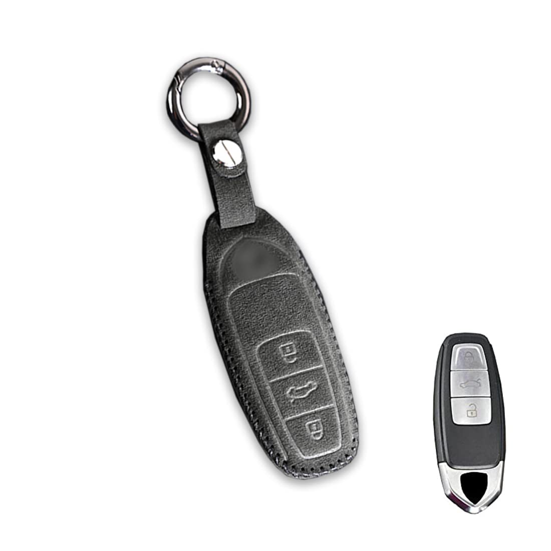 JanneChouLuxury Suede Handmade Leather Key Fob Case Holder Shell Fit for Lamborghini URUS 2018-2020 With Key Chain