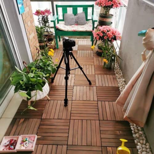 Interlocking Patio Deck Tiles Waterproof Wood Floor Tiles 10 Pcs Balcony Flooring Tiles For Porch Poolside Balcony Backyard, Indoor And Outdoor Used, 12"X12", Brown #TOP2