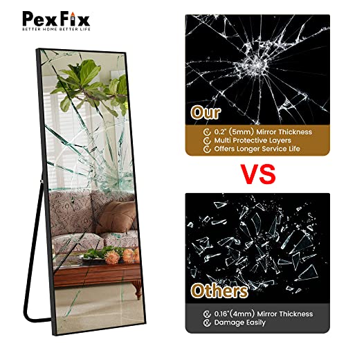 Image of PexFix Full Body Mirror Length with Black Aluminum Alloy Frame Stand Wall Mounted Hanging for Bedroom Bathroom Living Room Decor,43''x16'' (1013)