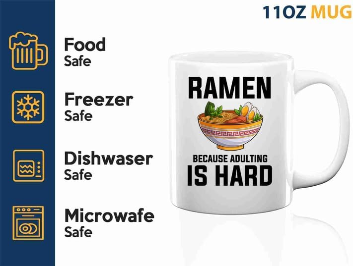 Ramen Coffee Mug 11oz White -Ramen Because adulting - Food Lovers chicken pumpkin vegan pantry spicy noodles image 4