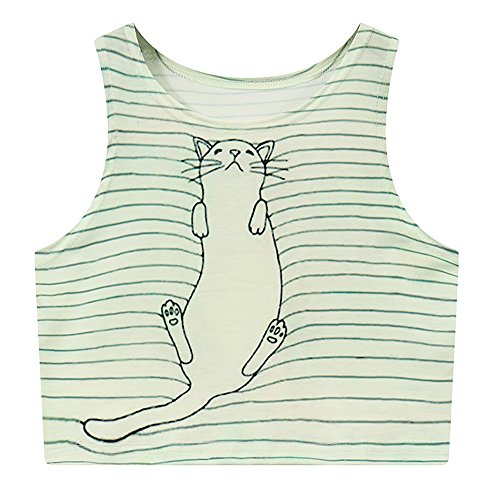 Women's Multi Digital Printed Sexy Bodycon Sleeveless Cropped Tank Top (Cat)