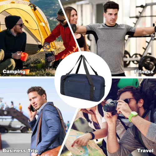 Image of HOLYLUCK Foldable Travel Duffel Bag For Women & Men Luggage Great for Gym - large navy blue