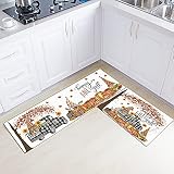 delaimastor Fall Gnome Pumpkin Decorative Kitchen Mats Set of 2, Fall Halloween Thanksgiving Rustic