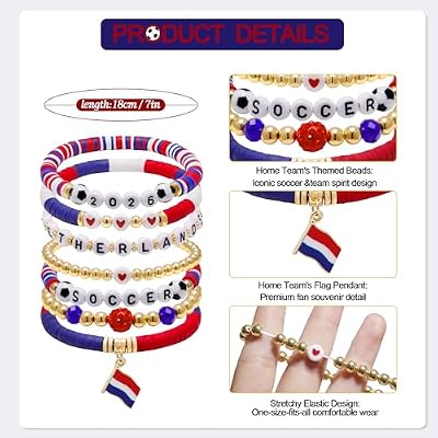 Soccer Bracelets for Women Men,Match Day Team Pride Accessories for 2026 Soccer Tournaments, Game Day Flag Color Wristband