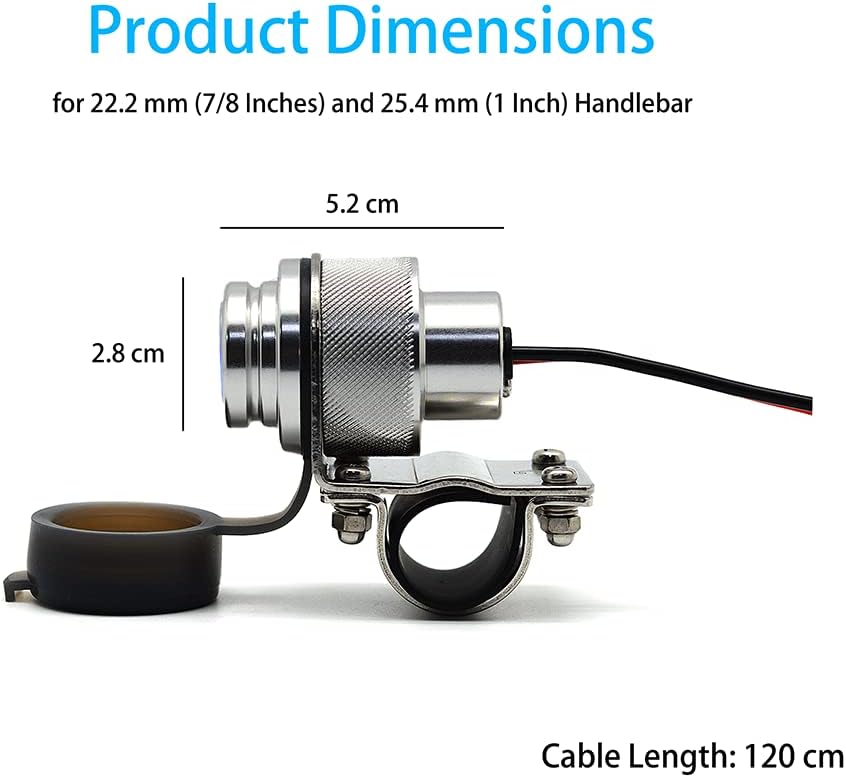 Cliff Top Motorcycle USB Charger Waterproof Dual USB Port 4A 20W Aluminium, with Magnetic Power Switch Heavy Duty for 7/8’’ and 1’’ Handlebars - Prevents Battery Drain (Silver)