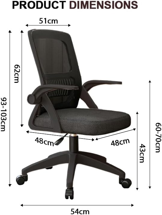 Ergonomic Mesh Office Chair - Breathable Swivel Desk Chair with Flip-Up Arms & Lumbar Support,Home Office Computer Chair,Adjustable Height Desk Chair(Black)