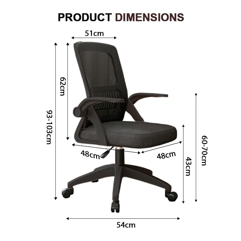 Krzesło Biurowe,Ergonomiczne Obrotowe Krzesło z Oddychającej Siatki z Podnoszonymi Podłokietnikami i Wsparciem Lędźwiowym do Komputera - Domowe Biuro(Czarny)