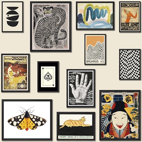 LANCHI95 Vintage Eclectic Wall Art, Eclectic Home Decor, Maximalist Decor Gallery Wall Prints, Aesthetic Colorful Art Prints, Bauhaus Posters for Room Aesthetic (UNFRAMED) (Eclectic 7)