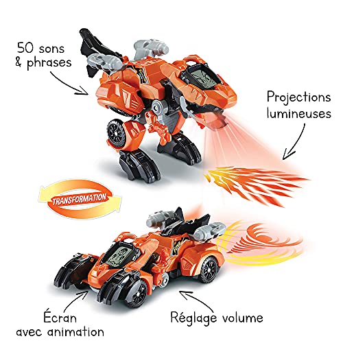 VTech – Switch & Go Dinos Fire, Dinosaurio Sonore Furex, el Super T-Rex, Juguete 2 en 1 transformable en Coche de Carreras, proyecciones Luminosas, Regalo para niños a Partir de 4 años – Contenido en