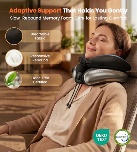 Image of Neck Pillow for Traveling, Travel Pillows for Airplanes, Adjustable Neck Pillow Airplane Travel Essentials - 2 Layer Patented | Inflatable Air Loop & Memory Foam for 360 Ergonomic Support