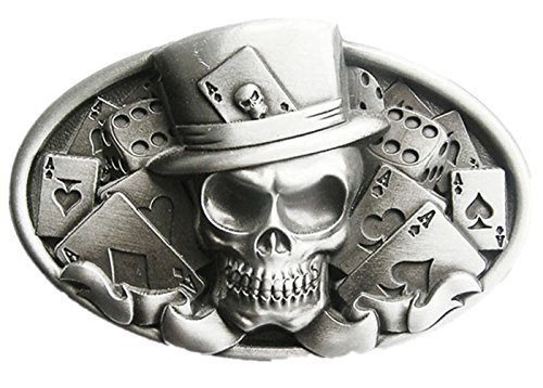 Original Dice Skull Tattoo Poker Casino Oval Vintage Belt Buckle (Without Enamel)