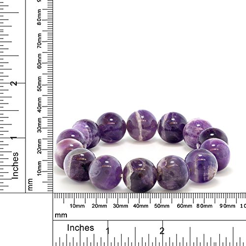 Gem Stone King Purple Amethyst Bead Gemstone Stretchy Bracelet for Women 8.5 Inch Round 16MM3