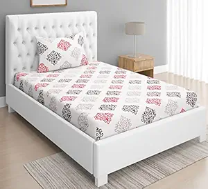 URBANO HOMZ Cotton Single Bedsheet With One Pillow Cover, Bedsheet For Single Bed, 7.4 Feet X 5 Feet,White