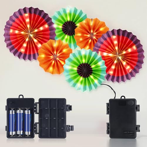 Nurluce 2 Set Paper Fan Lantern with LED Lights Battery Operated 8